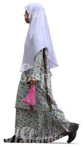 cut out muslim woman in a grey abaya walking