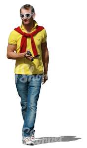 man with a camera walking