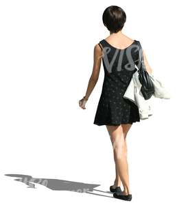 woman in a black mini dress walking