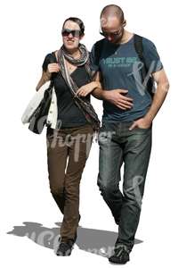 man and woman walking arm in arm