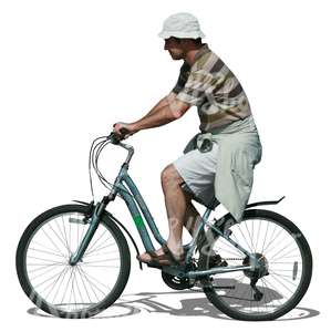 man with a hat riding a bike