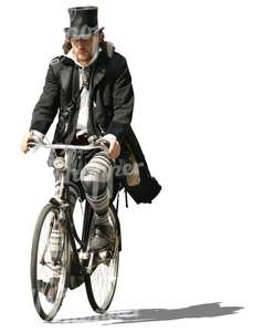 bohemian man riding a bike