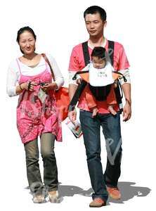 asian family walking with a baby