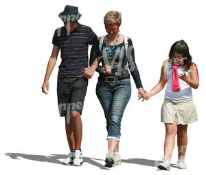 woman with her two children walking hand in hand