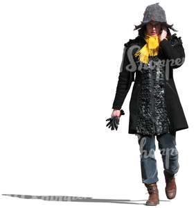 woman with a winter hat walking