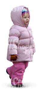 girl in pink winter clothes walking