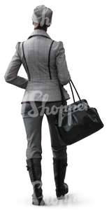 woman in a grey outfit walking