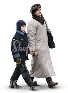 grandmother and grandson walking hand in hand