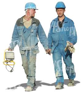 two construction workers walking