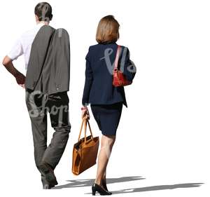 businesman and businesswoman walking