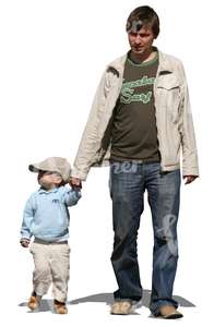 father and son walking hand in hand