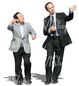 two businessmen walking and talking