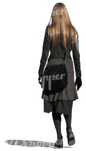 woman in a grey autumn coat walking