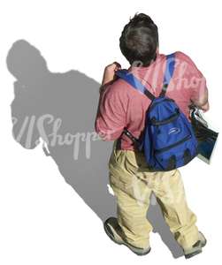 man with a backpack seen from above