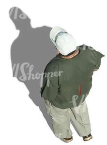 man with a baseball cap seen from above