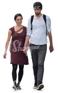 dark-haired couple walking hand in hand