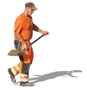 worker carrying a spade