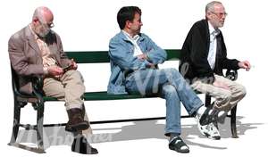 three men sitting on a bench