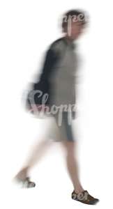 motion blur image of a man with a bag walking