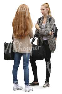 two girls standing and talking