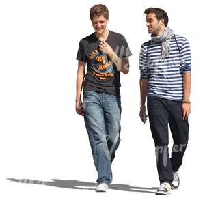 two men walking and laughing