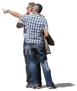 two men standing and pointing at something