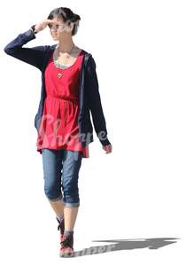 woman walking and looking at something