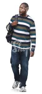 black man in a striped sweater walking