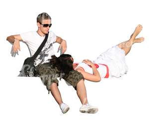 young couple relaxing on a bench