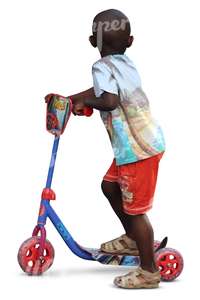 little black boy riding a scooter