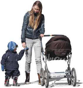 woman walking with her son