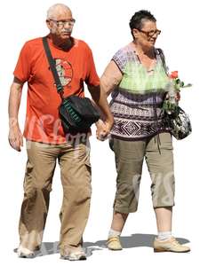elderly couple walking hand in hand