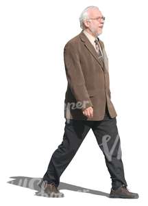 elderly man wearing suit and tie walking