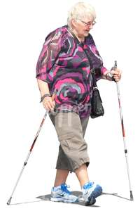 elderly woman doing nordic walking