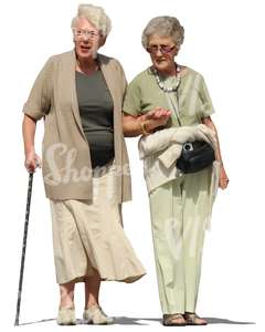 two elderly women walking hand in hand