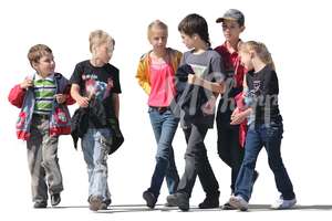 group of six children walking