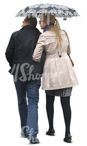 couple walking in the rain under a shared umbrella