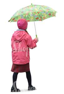 young girl with an umbrella walking in the rain