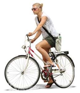 blond woman with sunglasses riding a bike