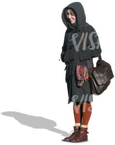 girl in a hooded coat standing