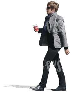 cut out man walking and drinking coffee