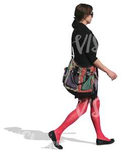 cut out woman with red stockings walking