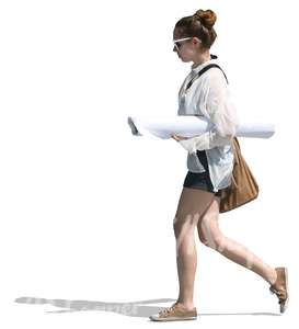 cut out woman walking with a package under her arm