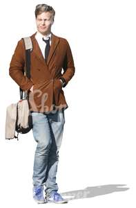 cut out man with a brown jacket walking 