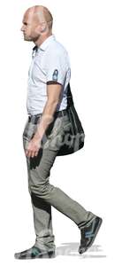 cut out bald man  with a bag walking