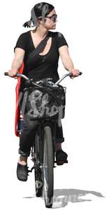 woman in black riding a bicycle