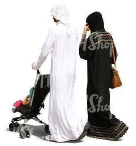 arab family walking with a baby stroller