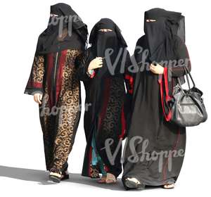 three arab women in abayas walking