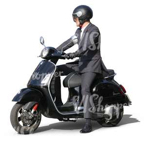 businessman riding a motor scooter