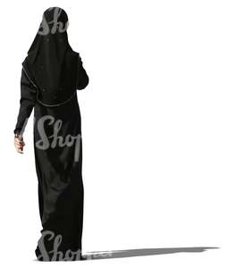 muslim woman in a black abaya walking